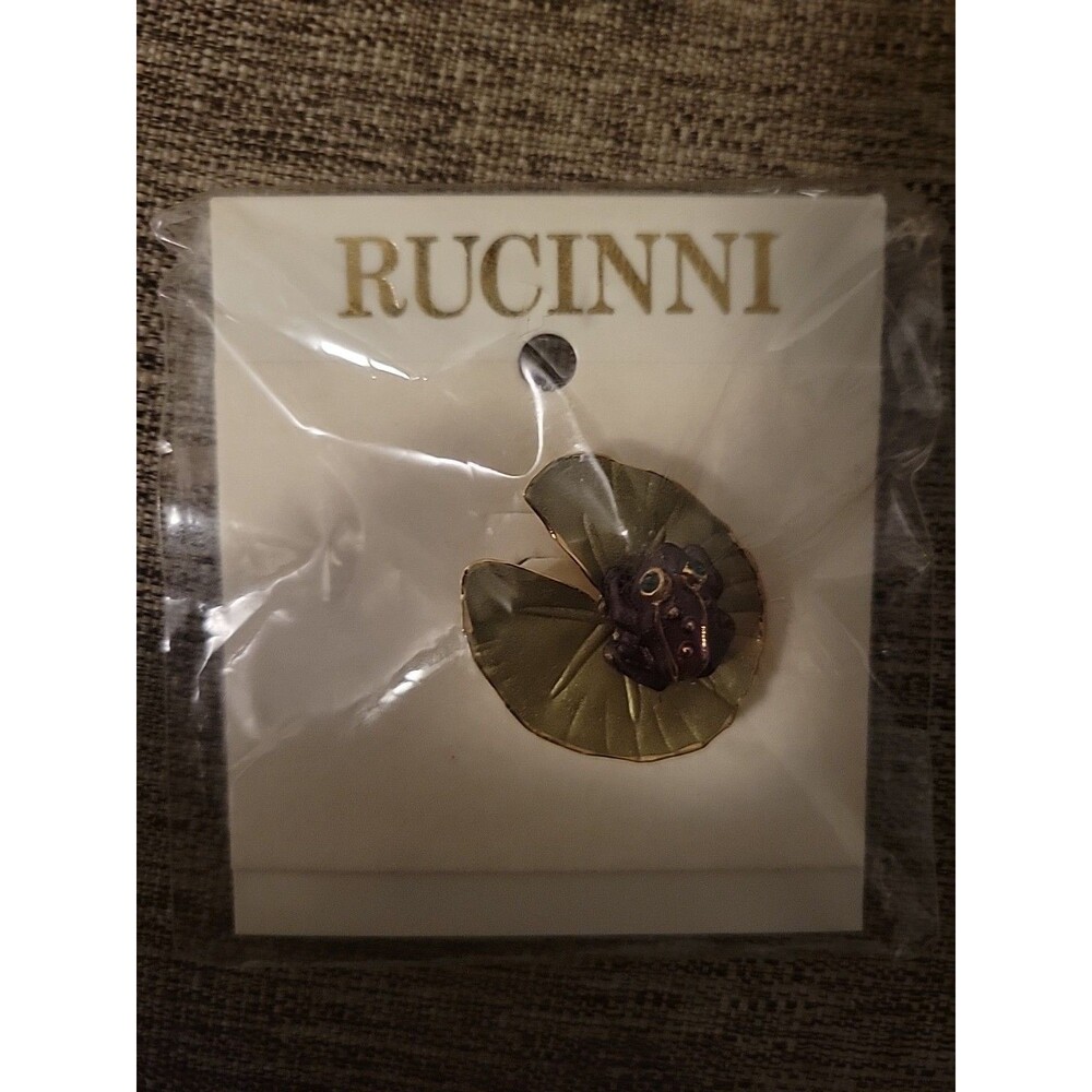 Purple Frog On Lily Pad New NWT Rucinni Vtg Enamel Goldtone Green Eyes Vtg